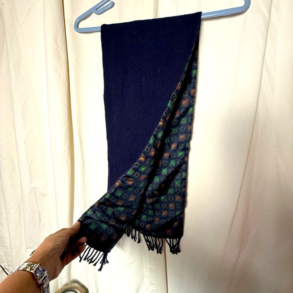 Double Sided Mens Scarf 100% Wool and 100% Silk. 48"x9" Plus Fringe. Nautical - Picture 1 of 6